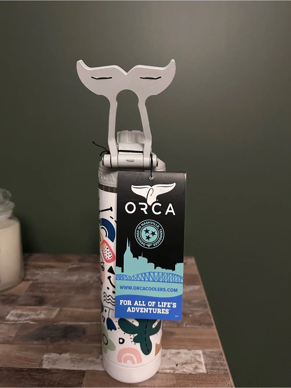 Orca White Abstract Art Stainless Water Bottle - Colorful Print